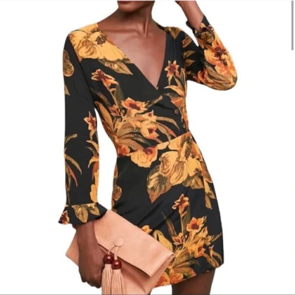 Faithfull the Brand Caribbean Floral Wrap Mini Dress Size XS